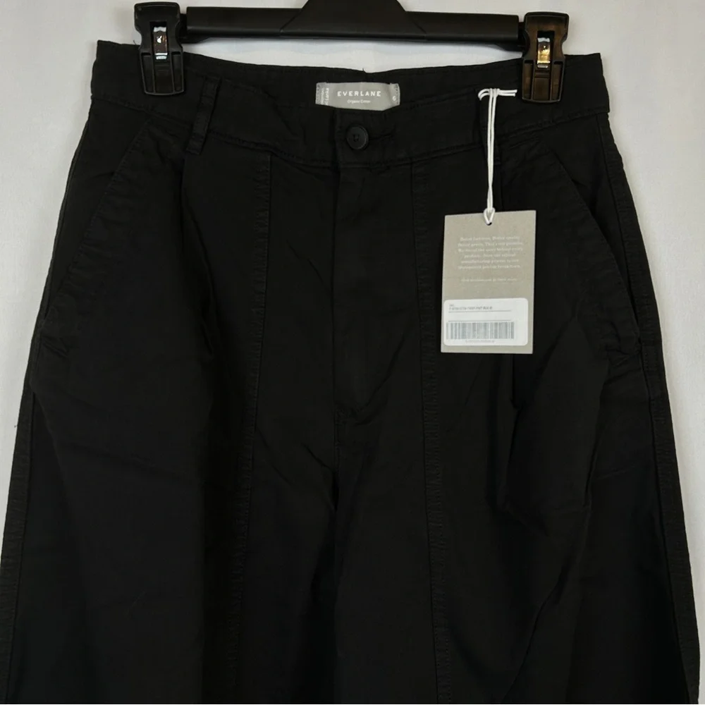 NEW Everlane Crop Black Wide Straight Leg Cargo Pants Cotton Linen Blend Size 6